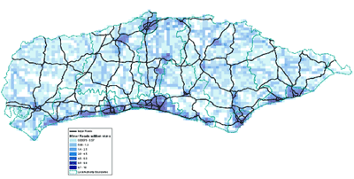 Example of emissions from minor road traffic activity in Sussex(2004) Example of emissions from minor road traffic activity in Sussex(2004)