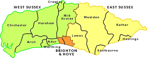 Map of local authorities in Sussex Map of local authorities in Sussex